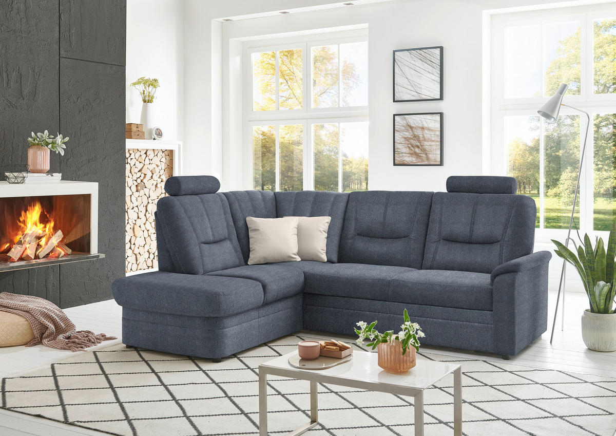 ECKSOFA Chenille Blaugrau  - Blaugrau/Schwarz, Konventionell, Kunststoff/Textil (185/235cm) - Beldomo Comfort