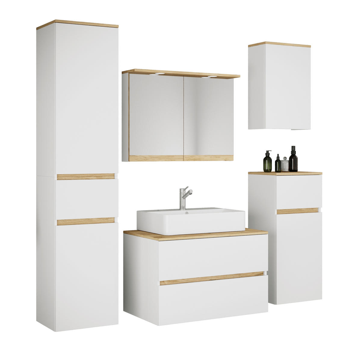 BADEZIMMER 6-teilig  in 160 cm  - Honigeiche/Weiß, Trend, Keramik/Holzwerkstoff (160cm) - MID.YOU
