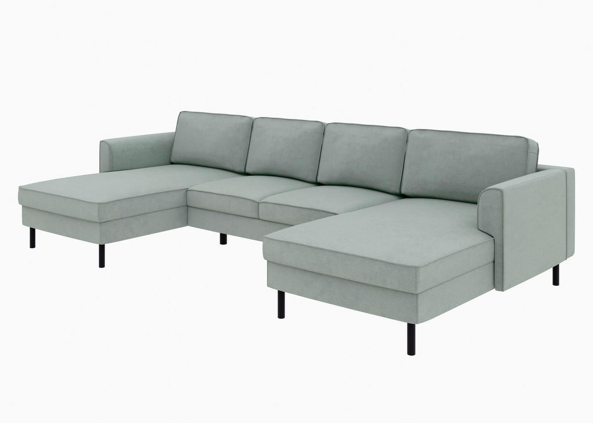 WOHNLANDSCHAFT Grau Struktur  - Schwarz/Grau, MODERN, Textil/Metall (161/306/161cm) - Trendmanufaktur