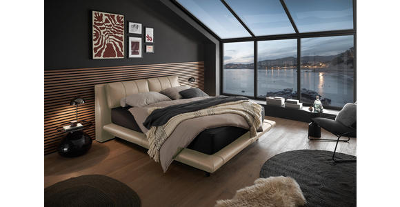 BOXBETT 180/200 cm,  in Kaschmir, gepolstertes Kopfteil, Bettkasten, Matratzen, H3 + H4 = fest + sehr fest  - Kaschmir/Schwarz, Design, Kunststoff/Textil (180/200cm) - Esposa