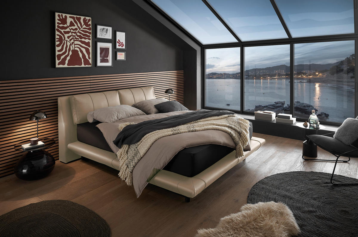 BOXBETT 180/200 cm,  in Kaschmir, gepolstertes Kopfteil, Bettkasten, Matratzen, H3 + H4 = fest + sehr fest  - Kaschmir/Schwarz, Design, Kunststoff/Textil (180/200cm) - Esposa