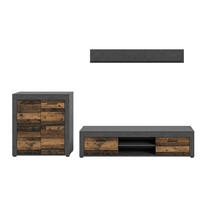 WOHNWAND 3-teilig  in Naturfarben, Grau  255/159/35 cm  - Schwarz/Naturfarben, Design, Holzwerkstoff/Kunststoff (255/159/35cm) - MID.YOU