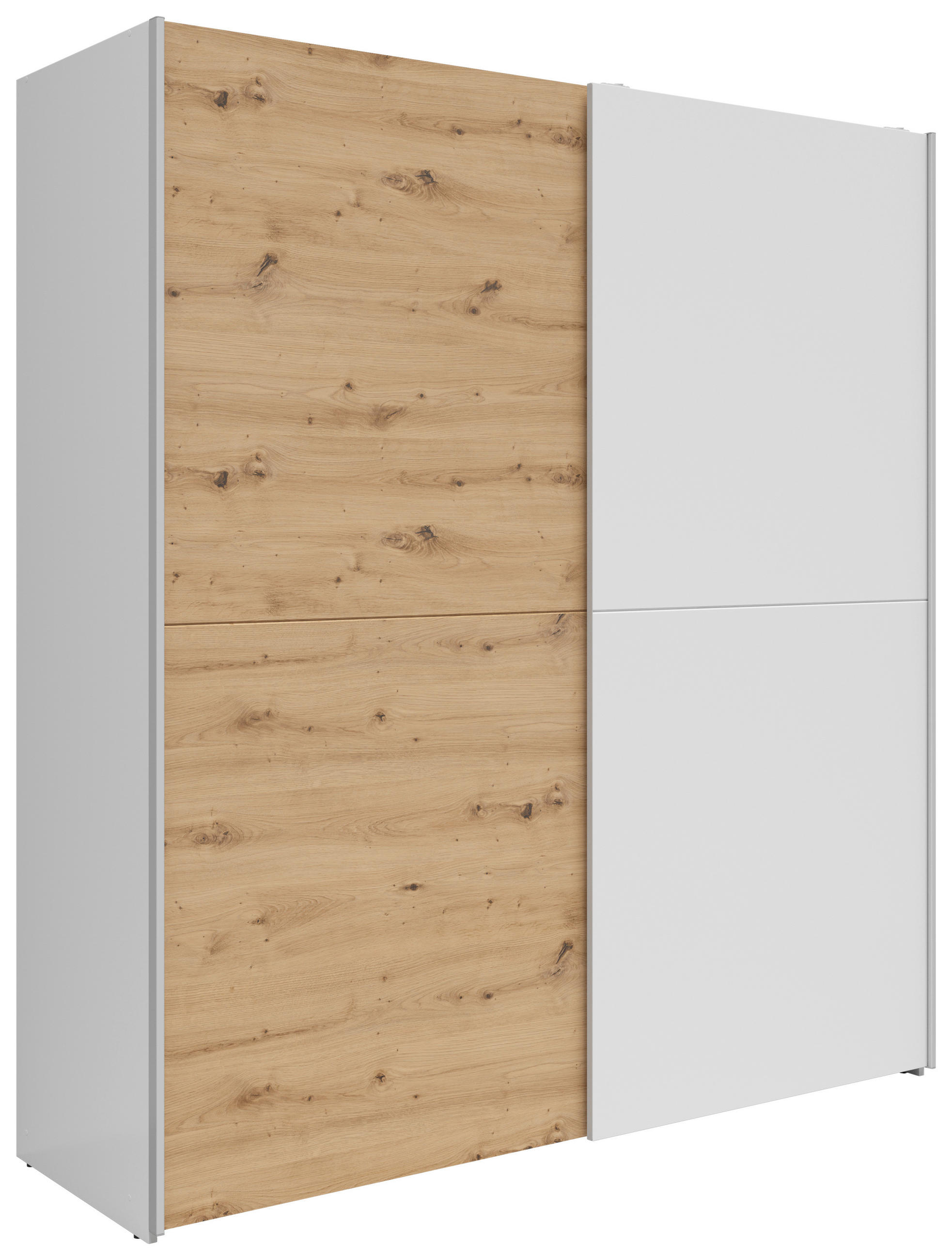 SCHWEBETÜRENSCHRANK 170/191/59 cm 2-türig Weiß, Eiche Artisan  - Silberfarben/Weiß, Basics, Holzwerkstoff/Kunststoff (170/191/59cm) - Boxxx