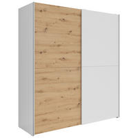 SCHWEBETÜRENSCHRANK 170/191/59 cm 2-türig Eiche Artisan, Weiß  - Silberfarben/Eiche Artisan, Basics, Holzwerkstoff/Kunststoff (170/191/59cm) - Boxxx
