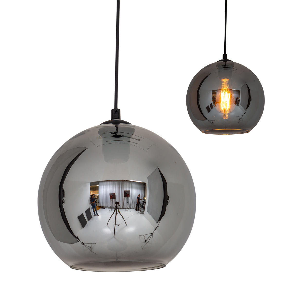 HÄNGELEUCHTE 25/125 cm   - Silberfarben/Schwarz, Design, Glas/Kunststoff (25/125cm) - Näve