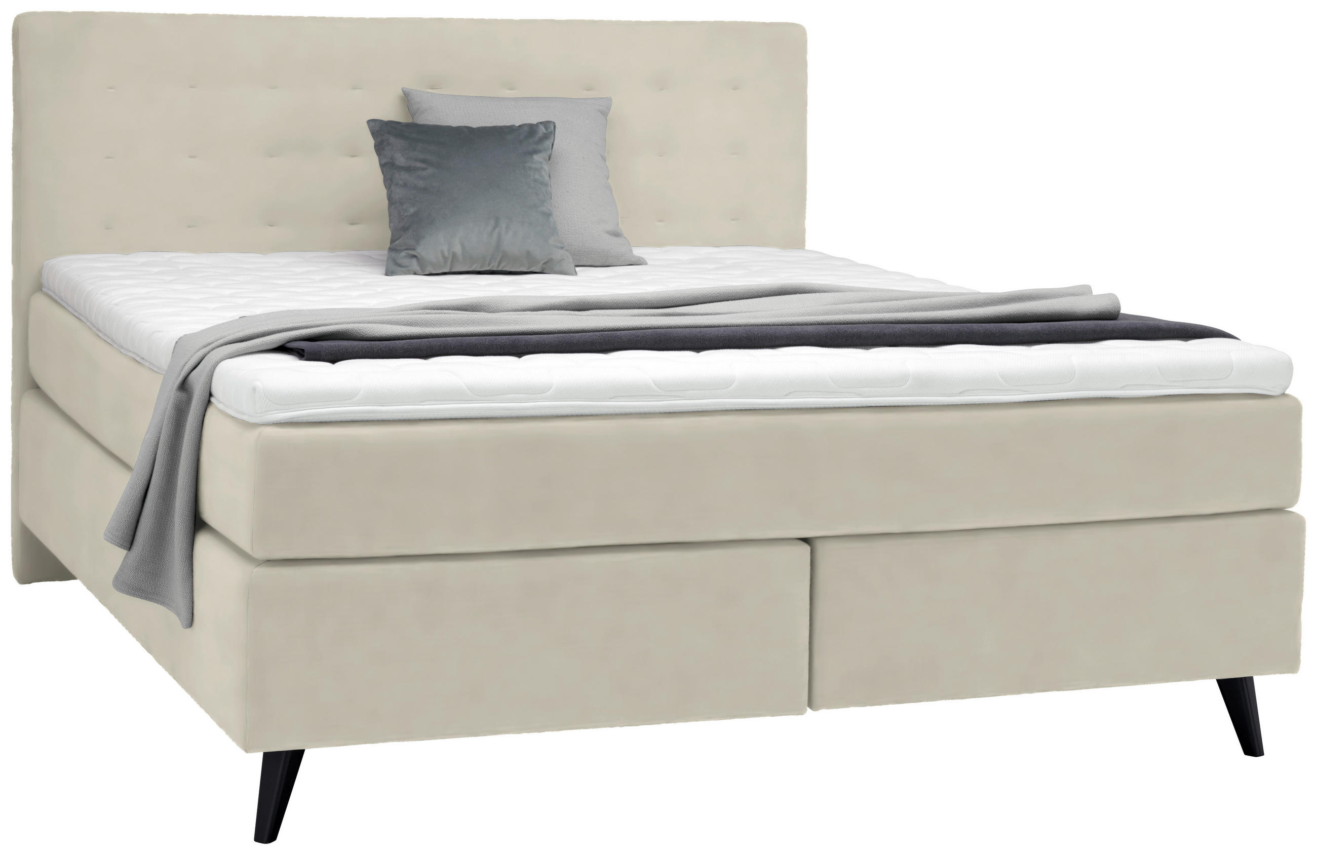 BOXSPRINGBETT 160/200 cm  in Hellgrau  - Hellgrau/Schwarz, KONVENTIONELL, Holz/Textil (160/200cm) - Voleo
