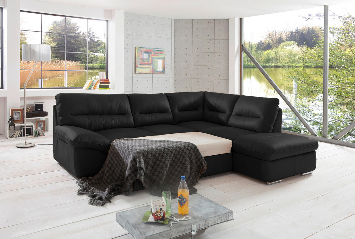 ECKSOFA in Echtleder Schwarz  - Chromfarben/Schwarz, Design, Leder/Metall (268/216cm) - Livetastic