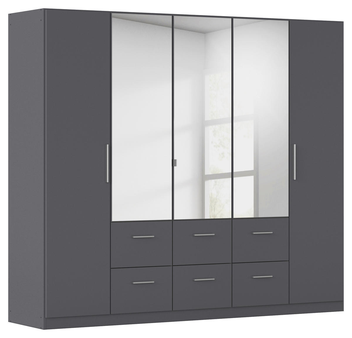 DREHTÜRENSCHRANK 226/197/54 cm,  in Grau, 5-türig  - Alufarben/Grau, KONVENTIONELL, Glas/Holzwerkstoff (226/197/54cm) - home24