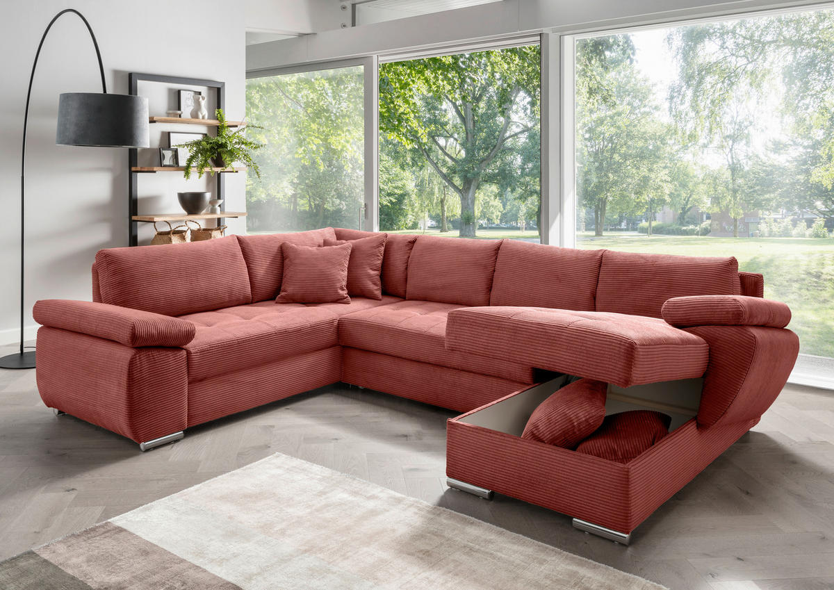 Wohnlandschaft tekstil  koralji   - koralji/boje kroma, Konvencionalno, tekstil/metal (219/305/157cm) - Livetastic