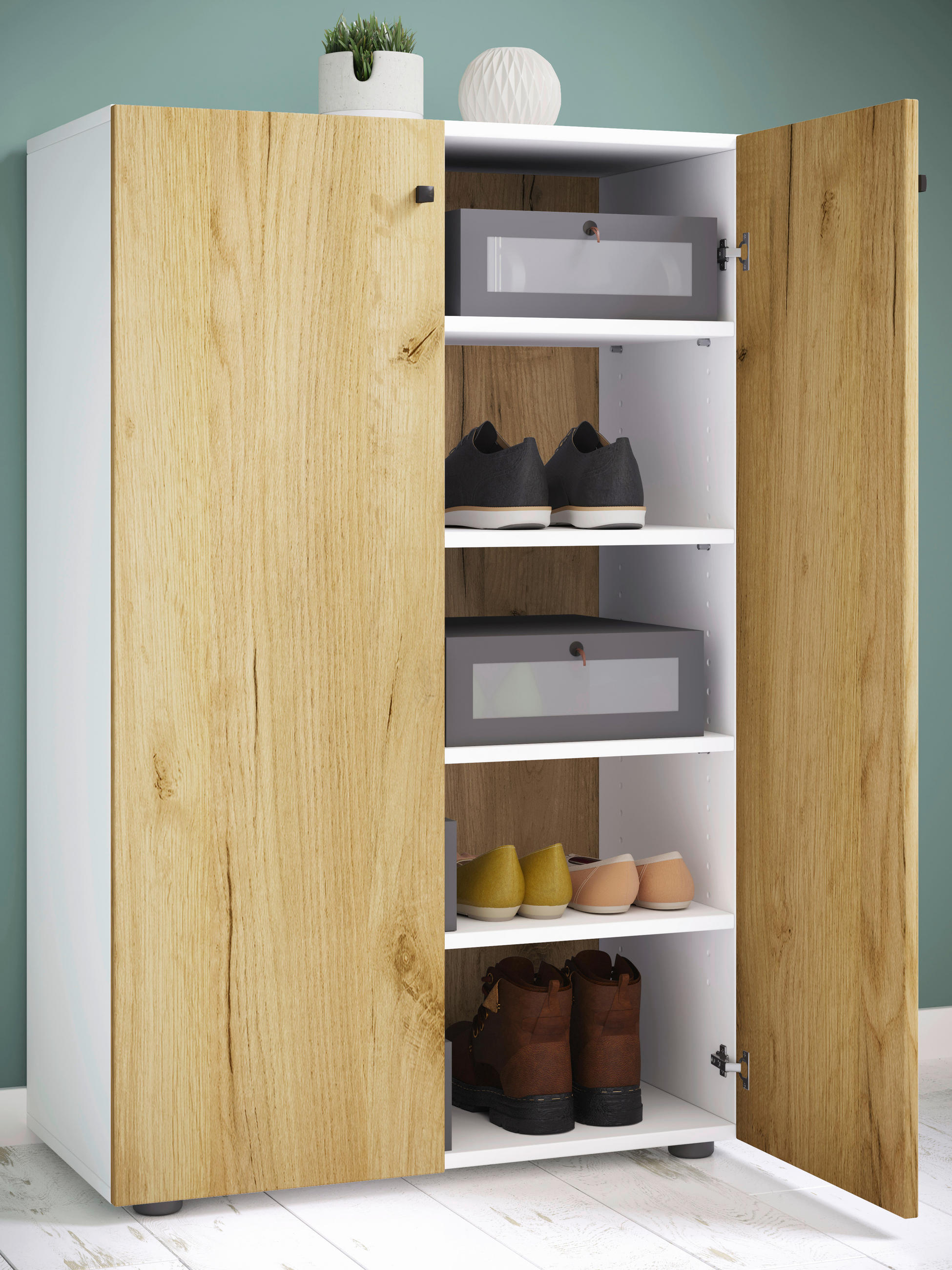 SCHUHSCHRANK Lona  in 70/110/39 cm  - Honigeiche/Weiss, Design, Holzwerkstoff/Kunststoff (70/110/39cm) - MID.YOU
