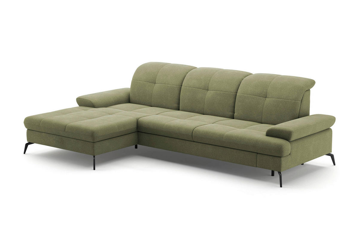 ECKSOFA in Flachgewebe Hellgrün  - Schwarz/Hellgrün, Konventionell, Textil/Metall (185/279cm) - Sit & More