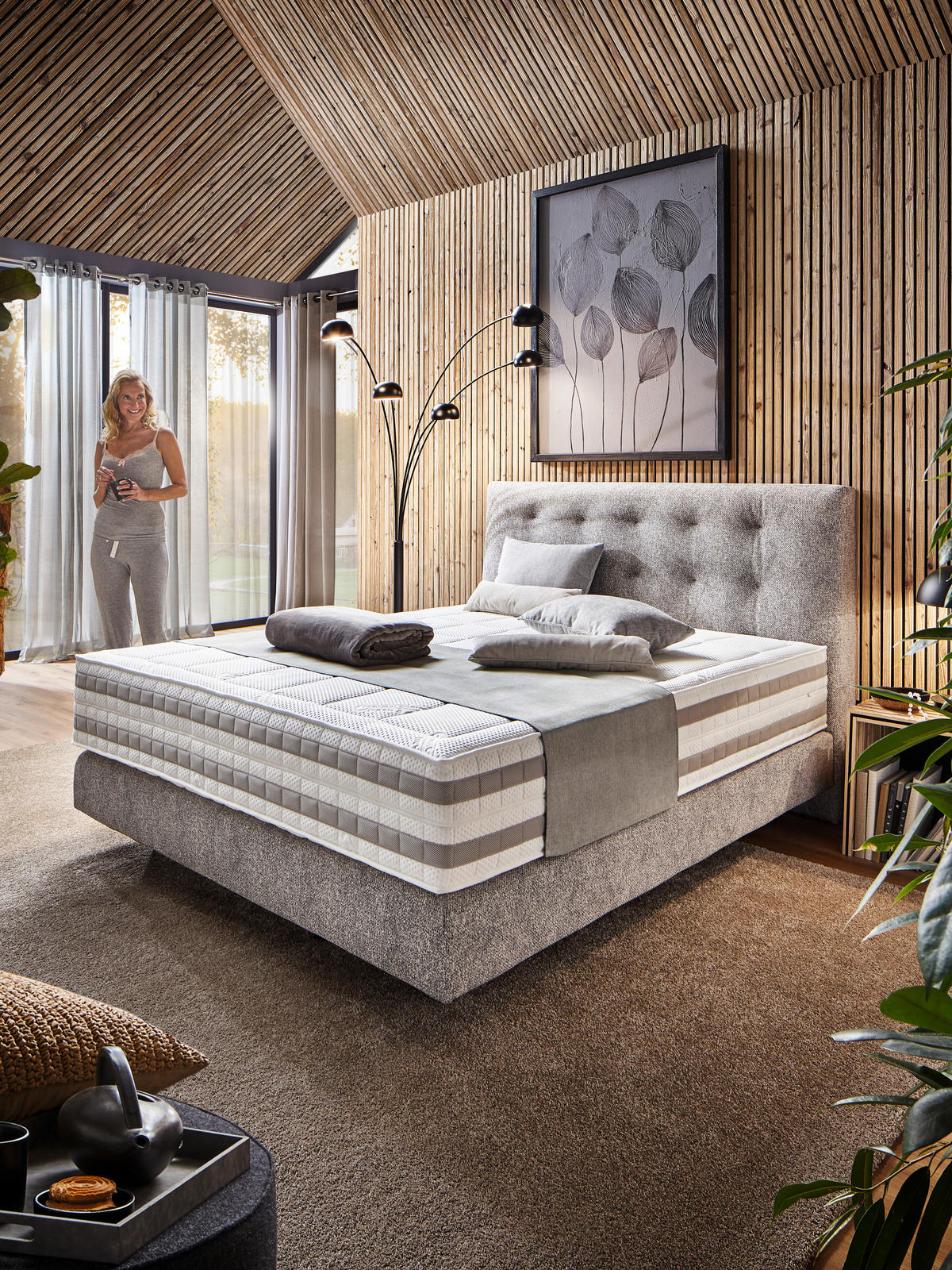 BOXSPRINGBETT 180/200 cm  in Grau  - Schwarz/Grau, KONVENTIONELL, Kunststoff/Textil (180/200cm) - Dieter Knoll