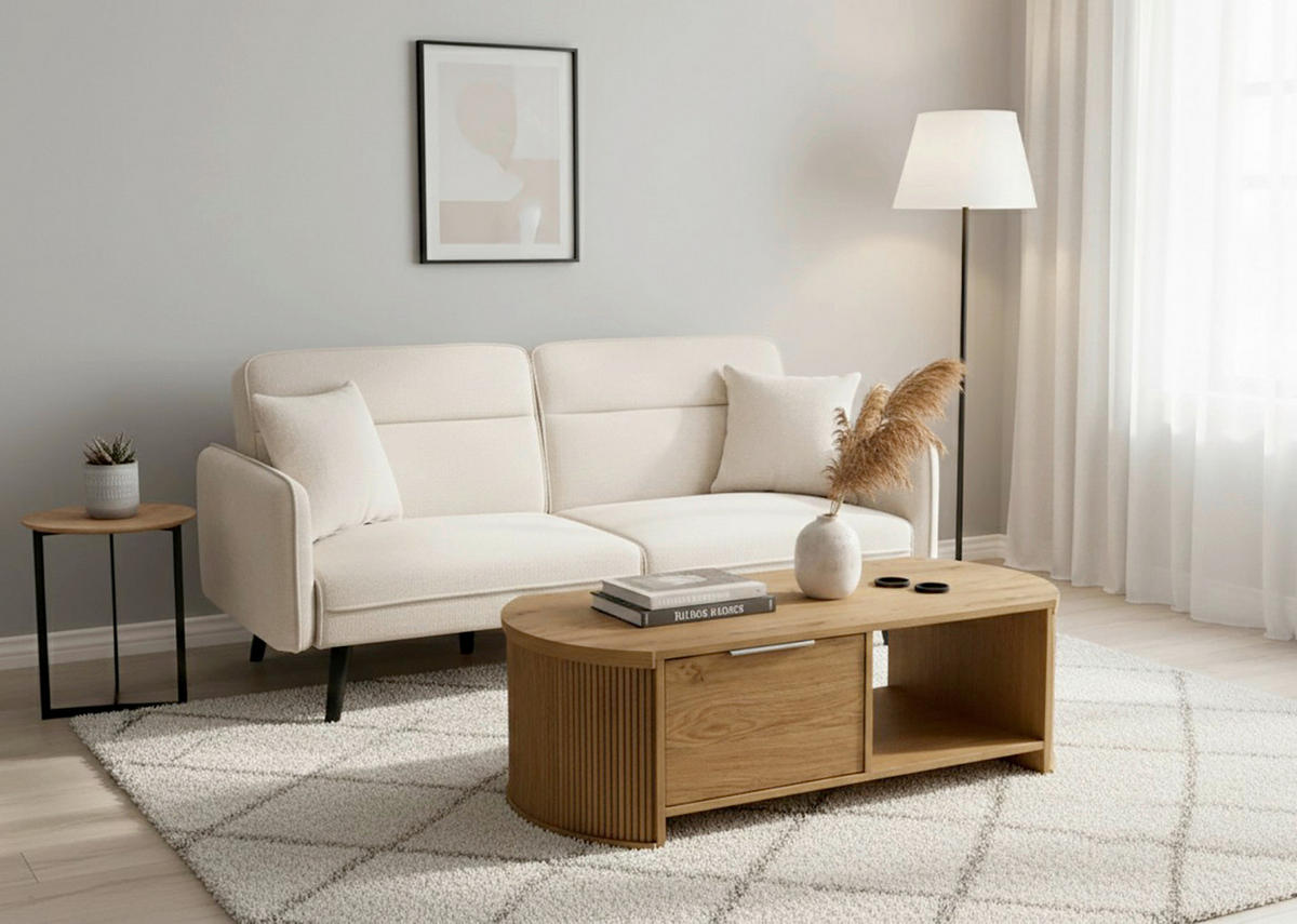 COUCHTISCH Eichefarben  - Eichefarben/Alufarben, KONVENTIONELL, Holzwerkstoff/Metall (110/55/35,5cm) - MID.YOU