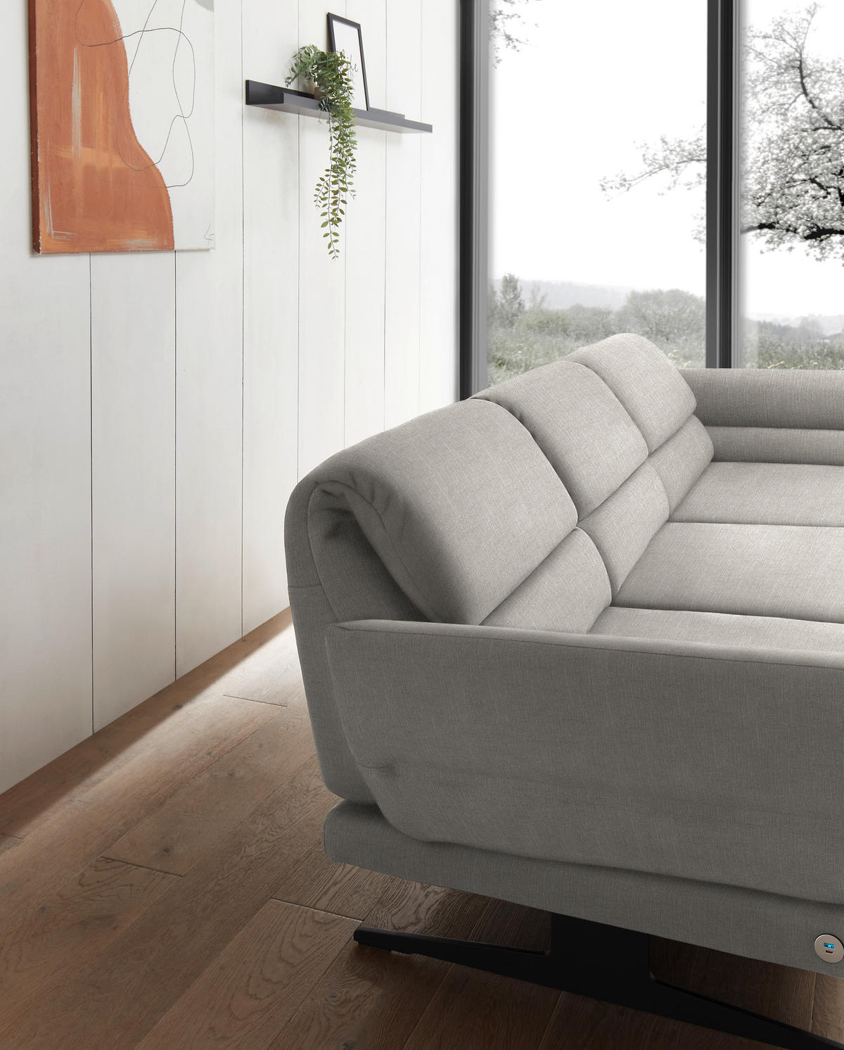 ECKSOFA in Flachgewebe Naturfarben  - Schwarz/Naturfarben, Design, Textil/Metall (279-327/176-217cm) - Dieter Knoll