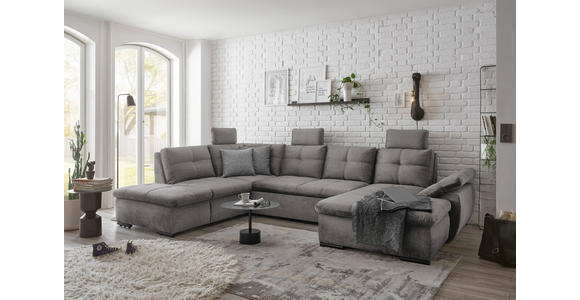 WOHNLANDSCHAFT in Mikrovelours Hellgrau - Hellgrau/Schwarz, KONVENTIONELL, Kunststoff/Textil (217/334/127cm) - Carryhome