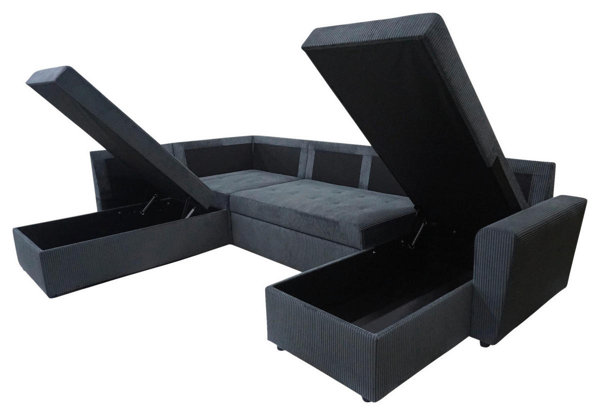 WOHNLANDSCHAFT TERMOLI in Cord Anthrazit  - Anthrazit/Schwarz, Design, Kunststoff/Textil (212/297/155cm) - MID.YOU