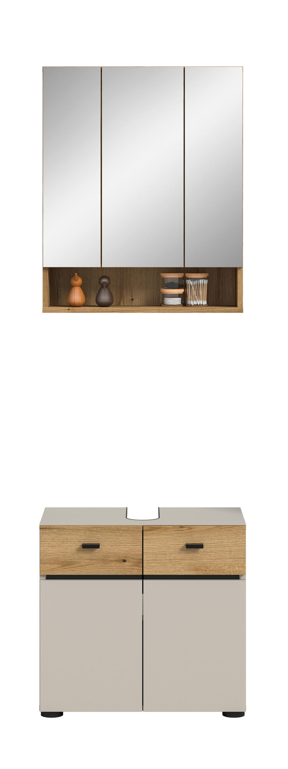 BADEZIMMER 2-teilig  in 60 cm  - Kaschmir/Eichefarben, Trend, Glas/Holzwerkstoff (60cm) - MID.YOU