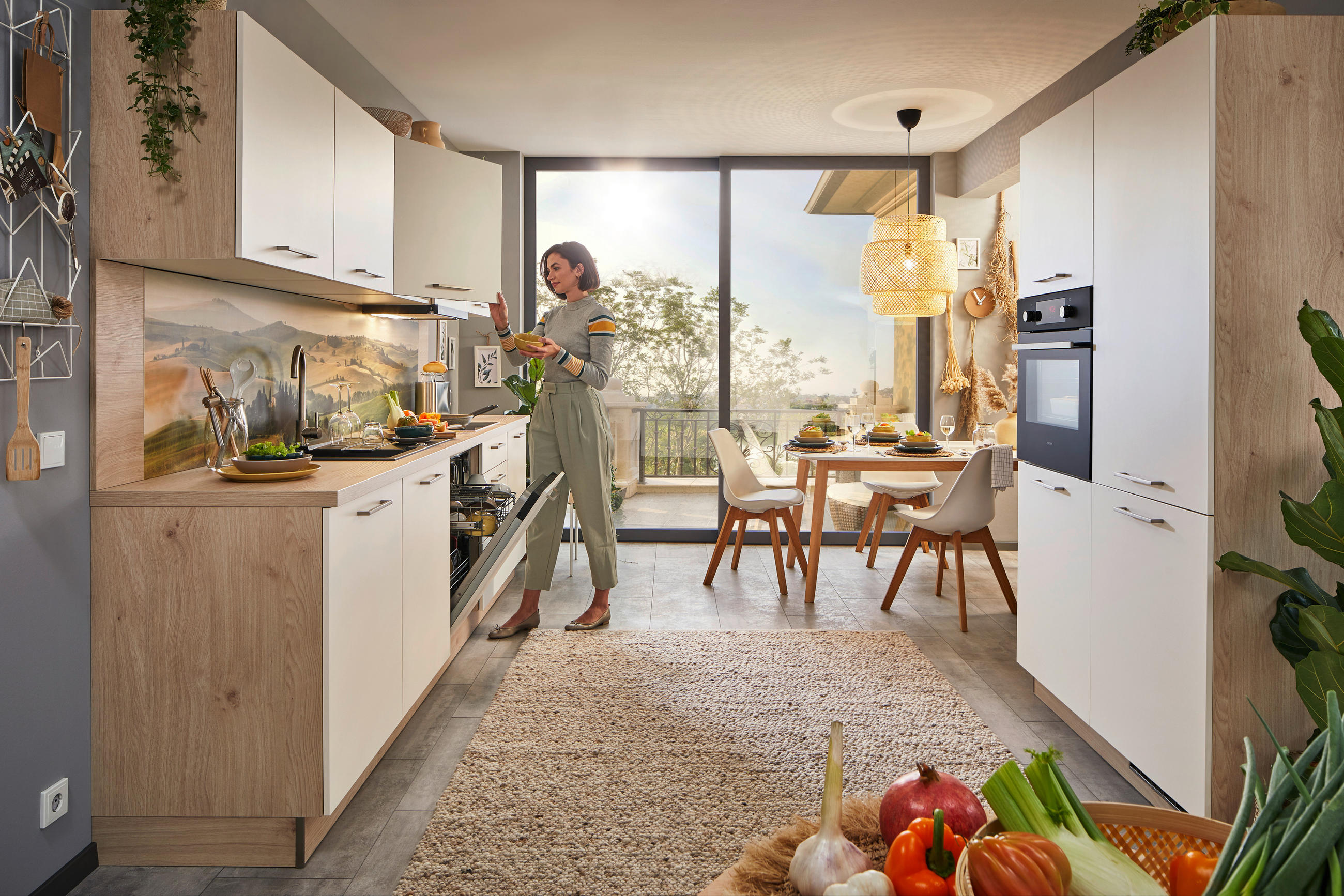 KÜCHENLEERBLOCK 300 cm   in Eichefarben, Magnolie  - Edelstahlfarben/Eichefarben, KONVENTIONELL, Holzwerkstoff/Metall (300cm) - Welnova