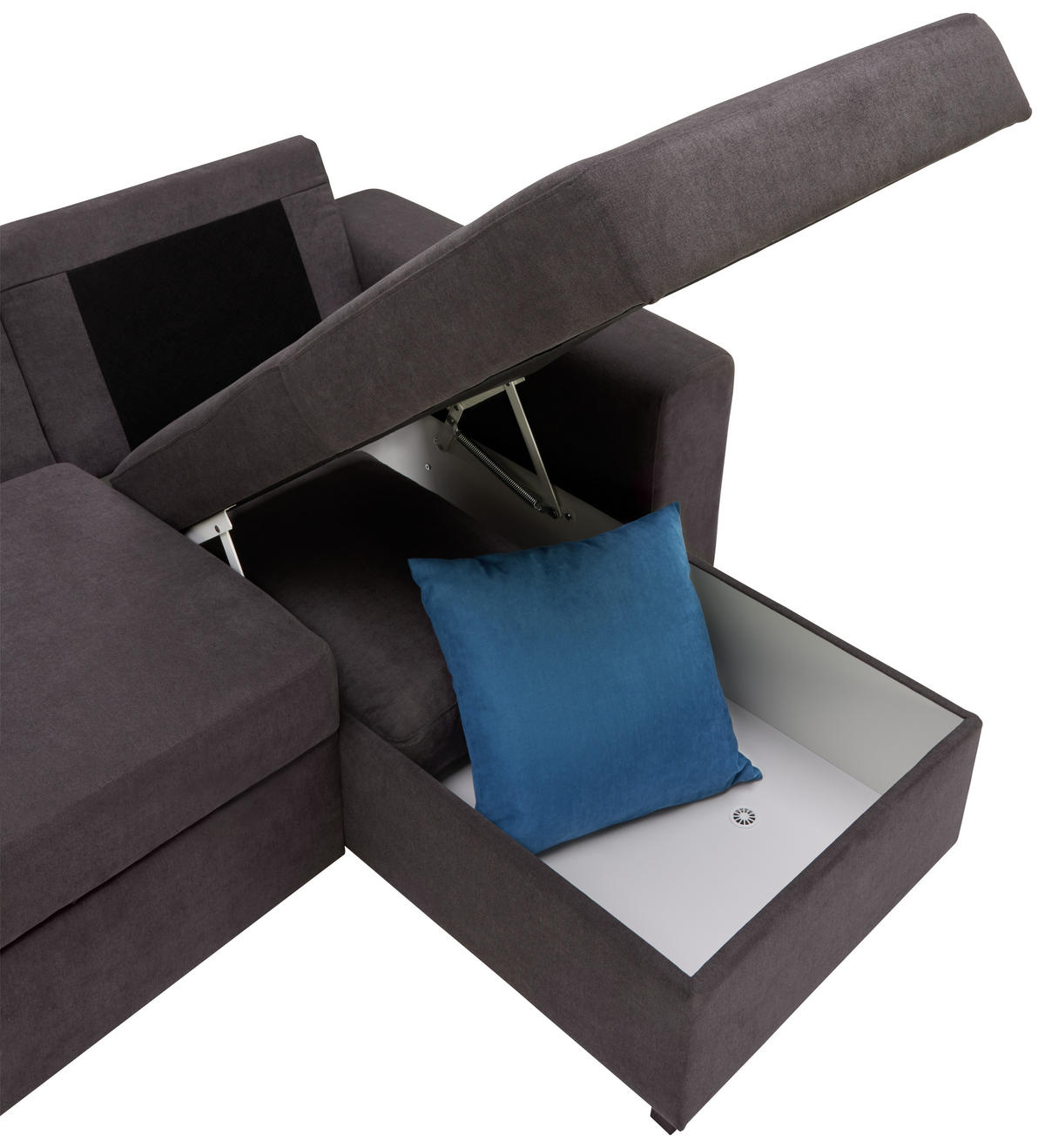 ECKSOFA inkl.Funktionen Dunkelgrau Webstoff  - Dunkelgrau/Schwarz, Design, Textil (245/160cm) - Xora