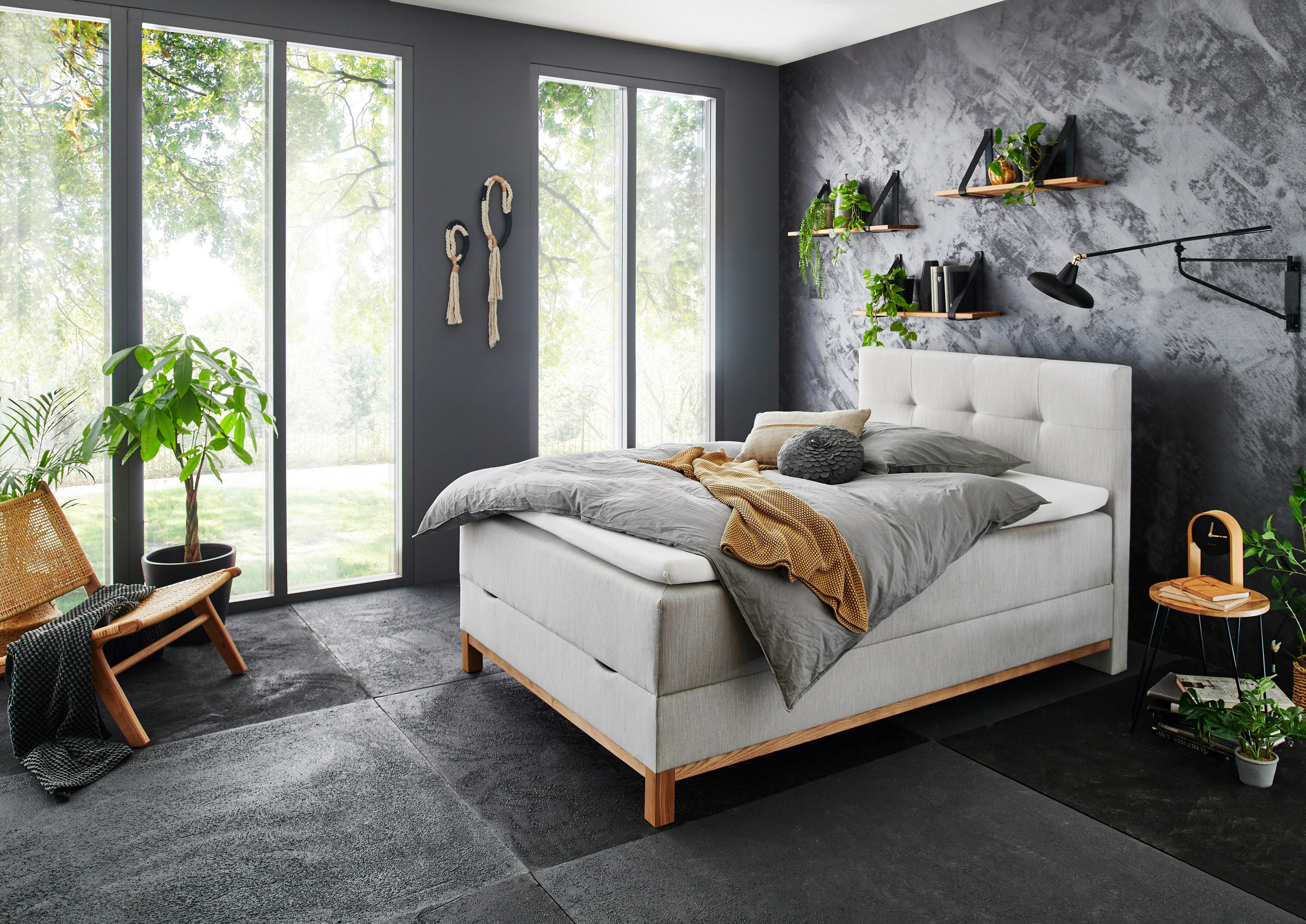 BOXBETT 120/200 cm,  in Hellgrau, Topper, H3 = fest  - Eichefarben/Hellgrau, MODERN, Textil (120/200cm) - Livetastic