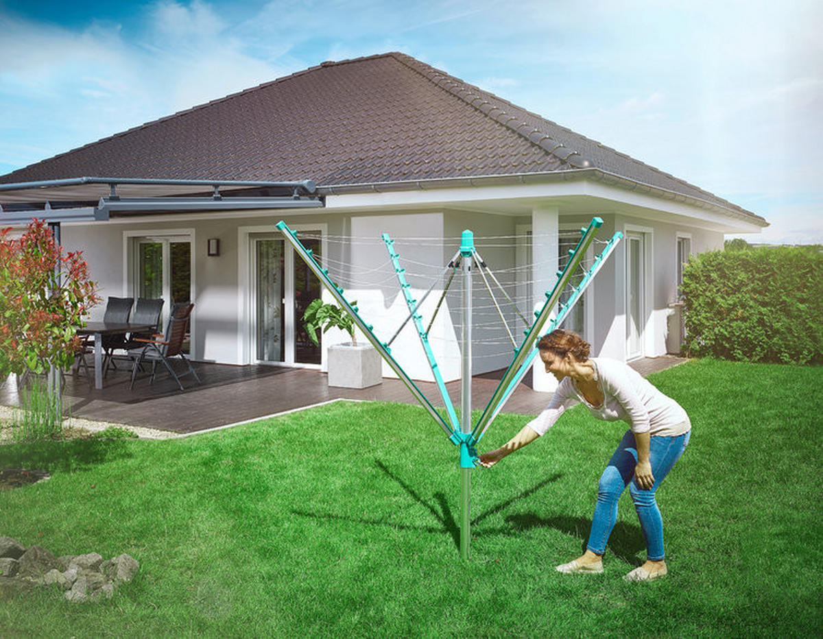 WÄSCHESPINNE LINOMATIC 500 EASY  - Silberfarben/Grün, Basics, Metall (328/203cm) - Leifheit