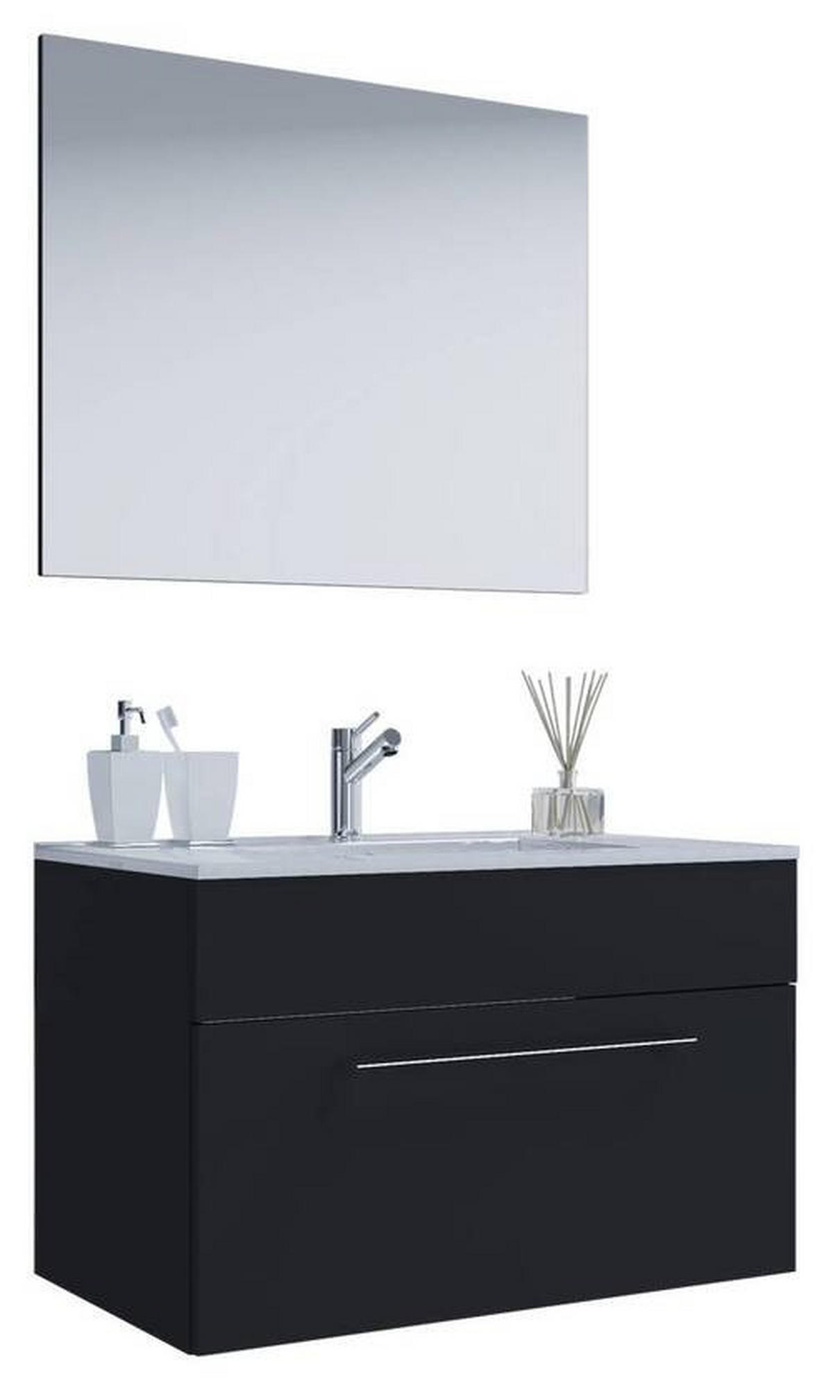 BADEZIMMER 3-teilig  in 80 cm  - Alufarben/Schwarz, MODERN, Keramik/Holzwerkstoff (80cm) - MID.YOU