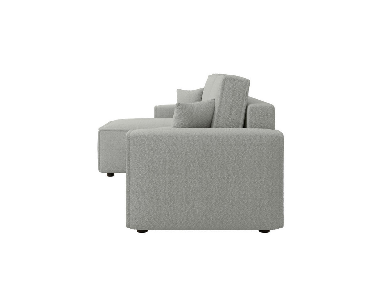 ECKSOFA Hellgrau Bouclé Zierkissen, Rückenkissen, Bettkasten, Schlaffunktion, Rücken echt, Liegefläche im Originalstoff  - Hellgrau/Schwarz, MODERN, Kunststoff/Textil (143/232cm) - Carryhome