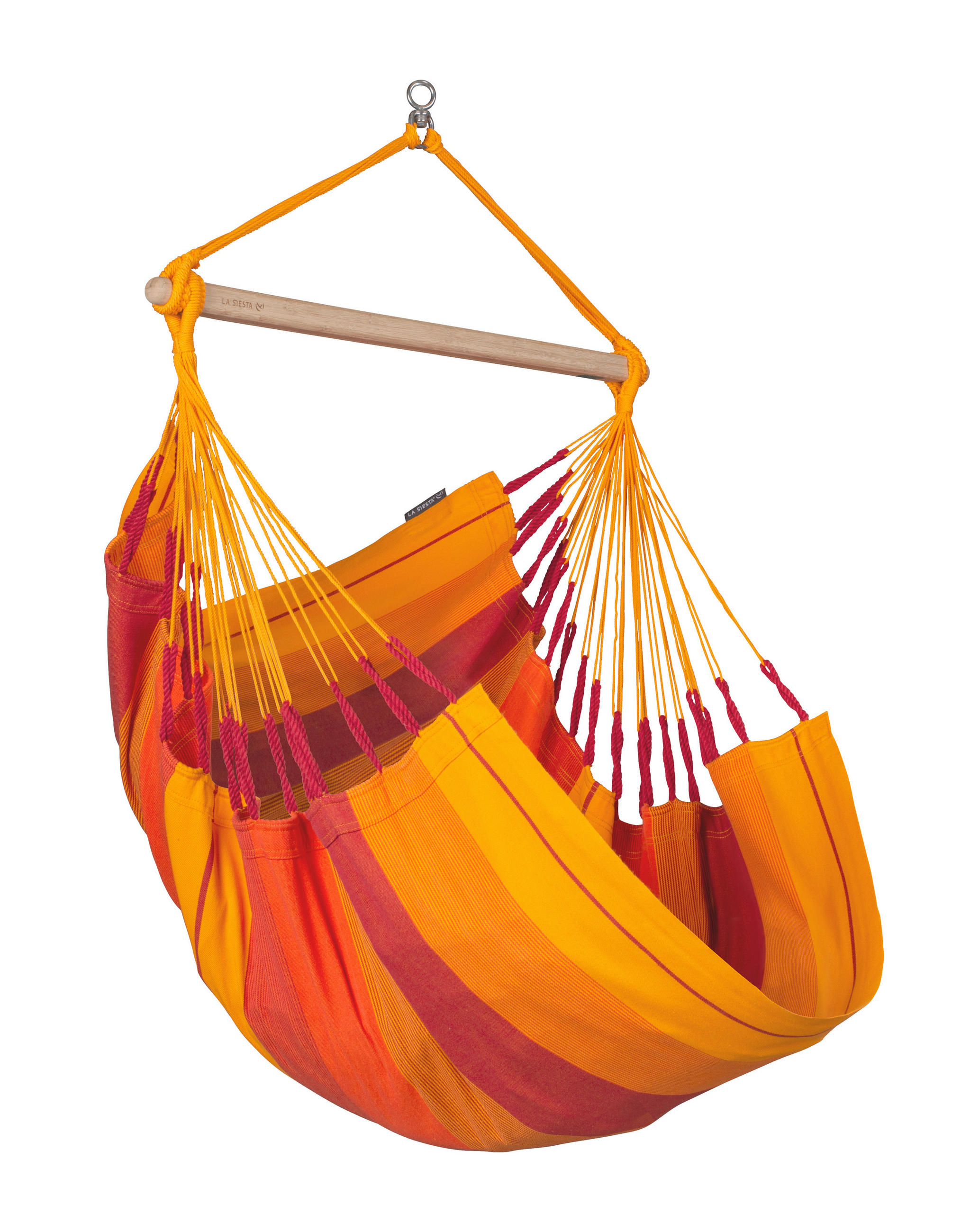 HÄNGESESSEL basic org.cotton 90/145/140 cm  - Gelb/Rot, KONVENTIONELL, Holz/Textil (90/145/140cm) - La Siesta