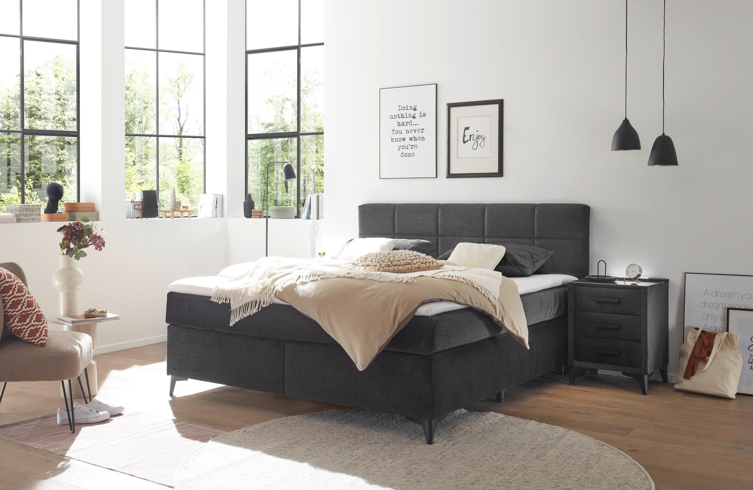 BOXSPRINGBETT 180/200 cm  in Schwarz  - Schwarz, Design, Holzwerkstoff/Kunststoff (180/200cm) - Xora