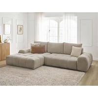 ECKSCHLAFSOFA EVEREST  mit Rücken echt, Armteil links, Armteil rechts Flachgewebe Taupe  - Taupe/Schwarz, MODERN, Kunststoff/Textil (180/318cm) - Livetastic