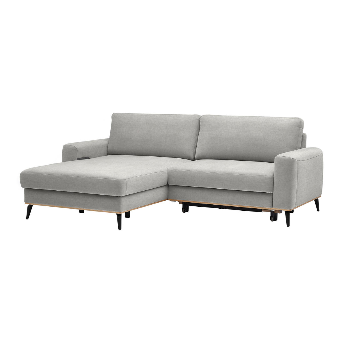 ECKSOFA in Chenille Beige  - Beige/Schwarz, Konventionell, Holz/Textil (167/234cm) - MID.YOU