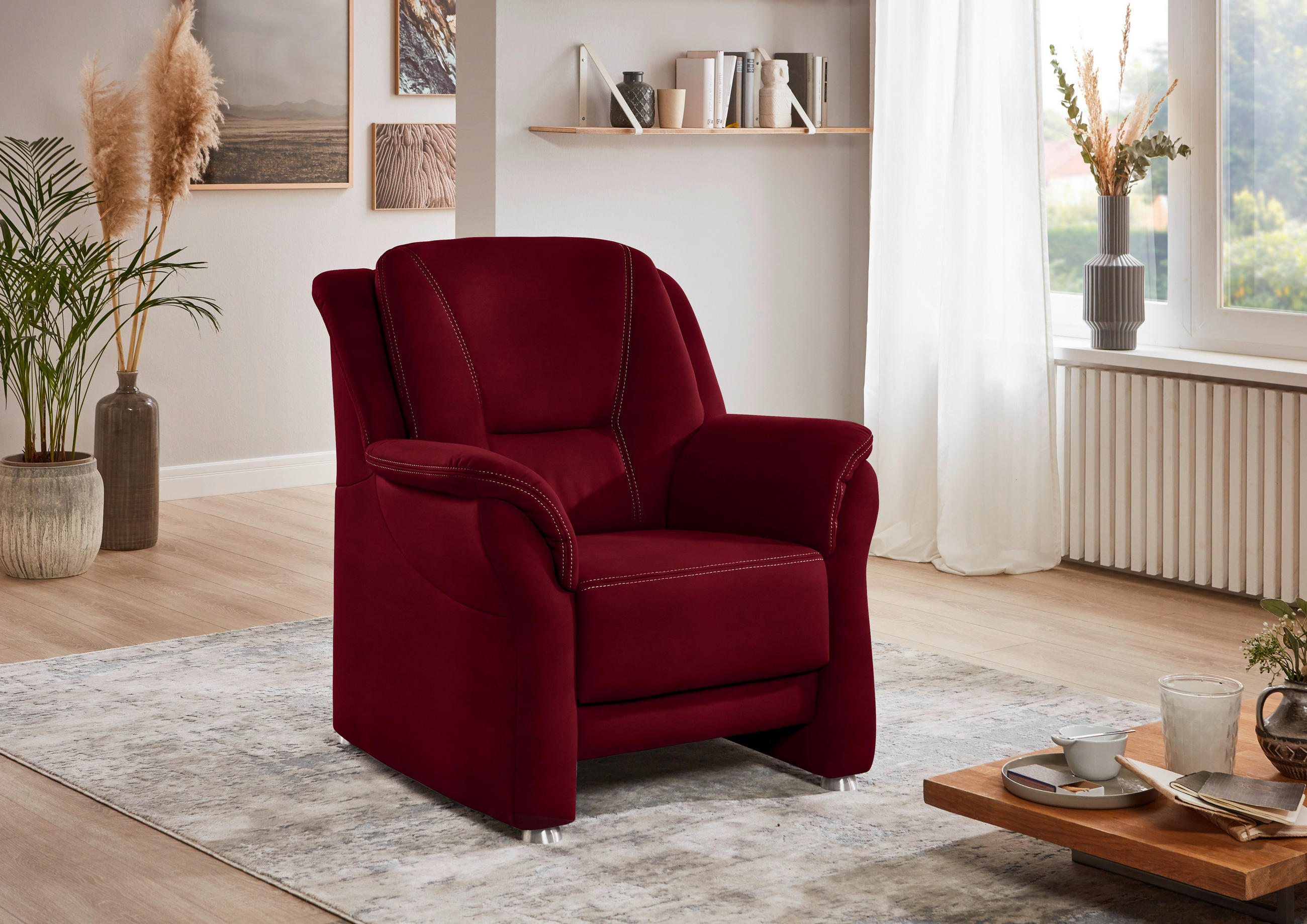SESSEL in Mikrofaser Hellrot  - Hellrot/Beige, Konventionell, Textil/Metall (90/100/92cm) - Beldomo Comfort