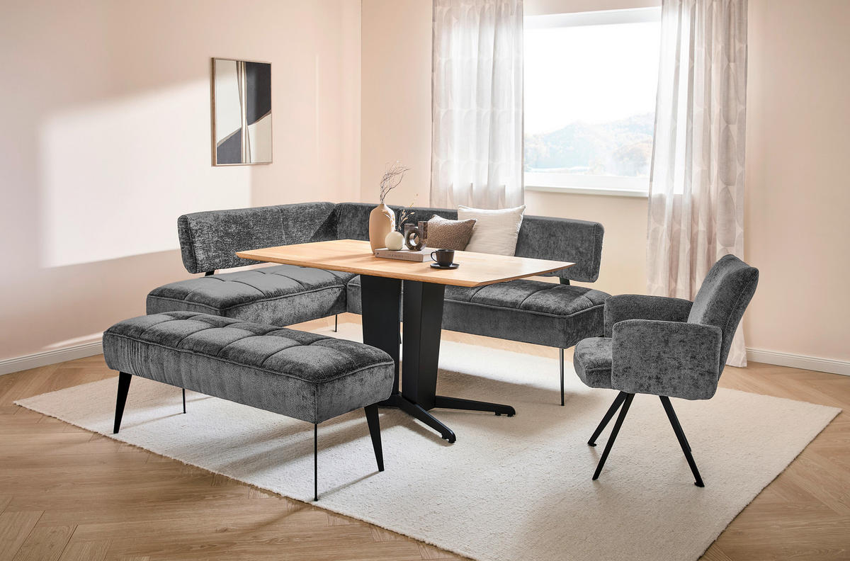 ECKBANK 162/212 cm Webstoff Graphitfarben Metall   - Schwarz/Graphitfarben, MODERN, Textil/Metall (162/212cm) - Welnova