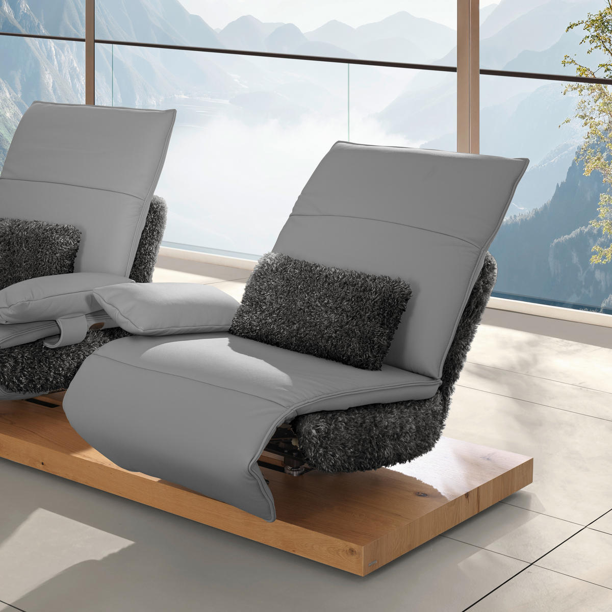 2-SITZER-SOFA  in Hochflor Echtleder Anthrazit, Hellgrau  - Anthrazit/Hellgrau, Design, Leder/Holz (240/65/104cm) - Koinor