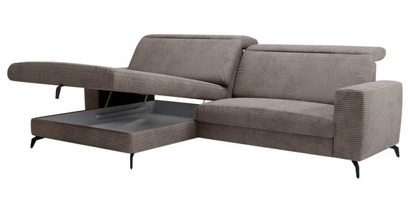 ECKSOFA inkl. Funktion Taupe Cord  - Taupe/Schwarz, KONVENTIONELL, Textil/Metall (178/290cm) - Cantus