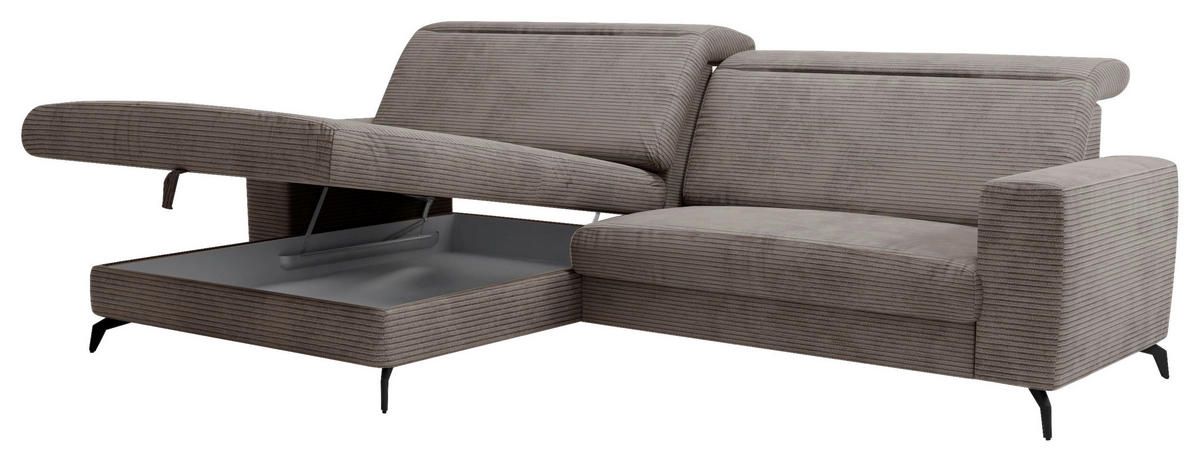 ECKSOFA inkl. Funktion Taupe Cord  - Taupe/Schwarz, KONVENTIONELL, Textil/Metall (178/290cm) - Cantus