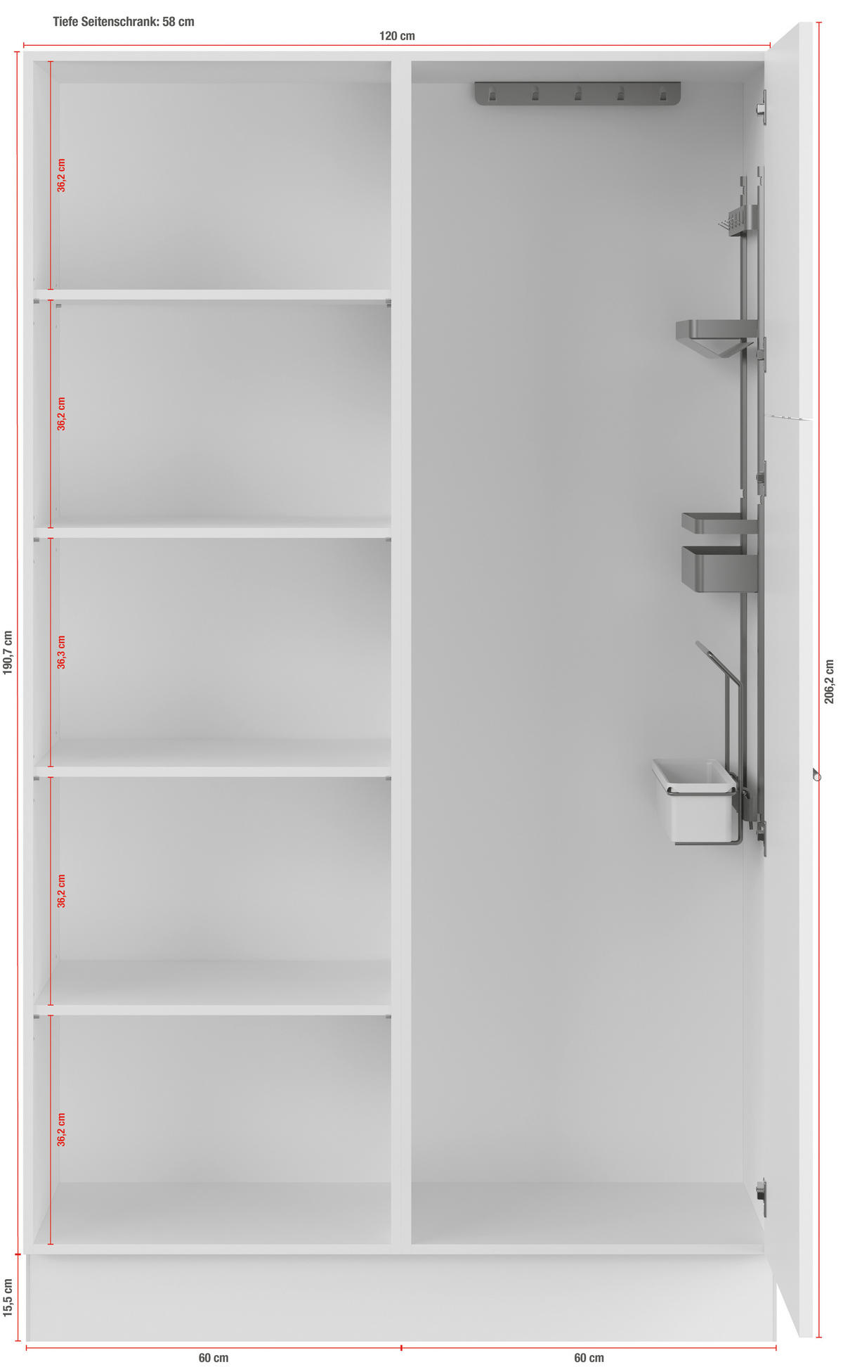 MEHRZWECKSCHRANK 120/206,2/58 cm  in Weiß  - Weiß, Basics, Holzwerkstoff (120/206,2/58cm) - Impuls