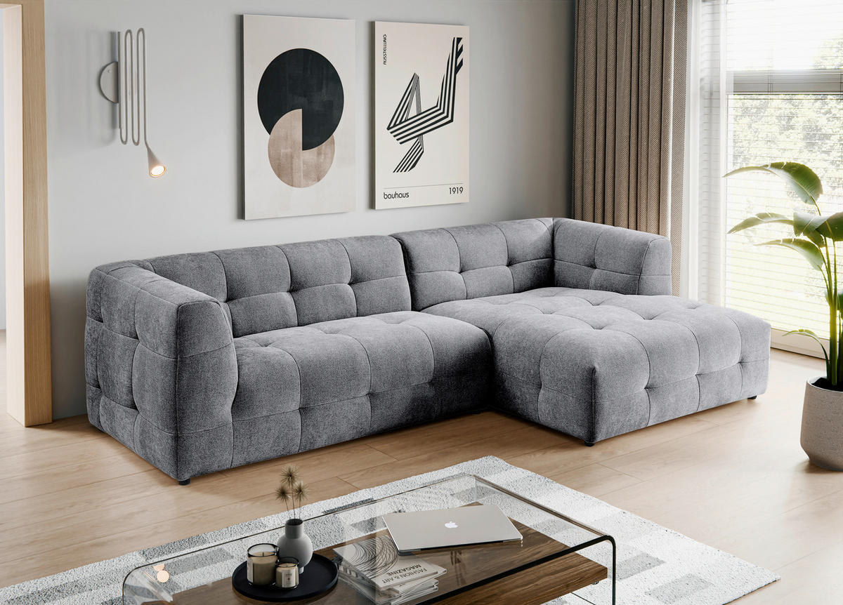 ECKSOFA TENSO Grau Flachgewebe  - Beige/Schwarz, Basics, Kunststoff/Textil (292/161cm) - MID.YOU