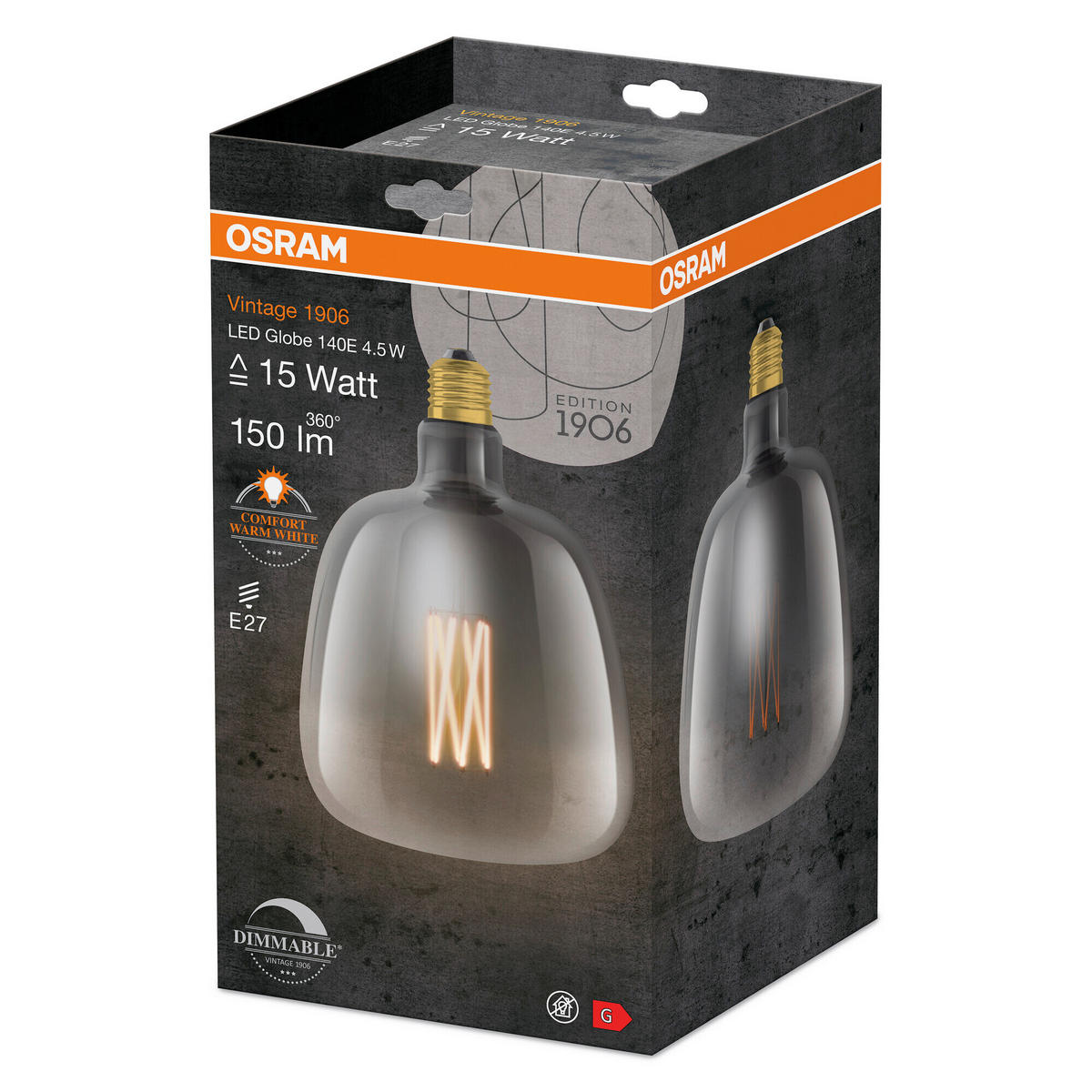 LED-LEUCHTMITTEL   E27 4,5 W  - Hellgrau, Basics, Glas (14/20cm) - Osram