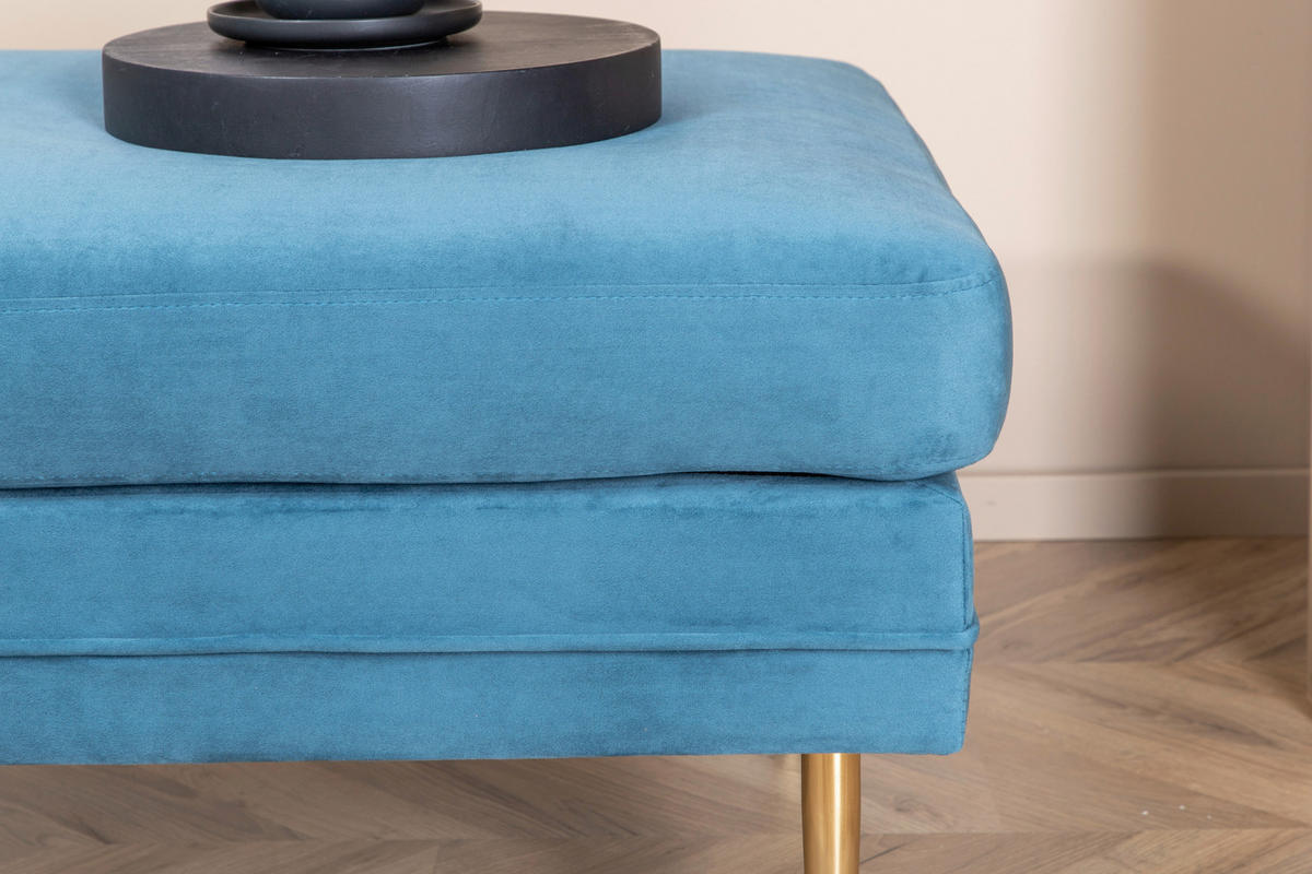 HOCKER Samt Goldfarben, Hellblau  - Blau/Goldfarben, Design, Kunststoff/Textil (90/49/70cm) - Livetastic