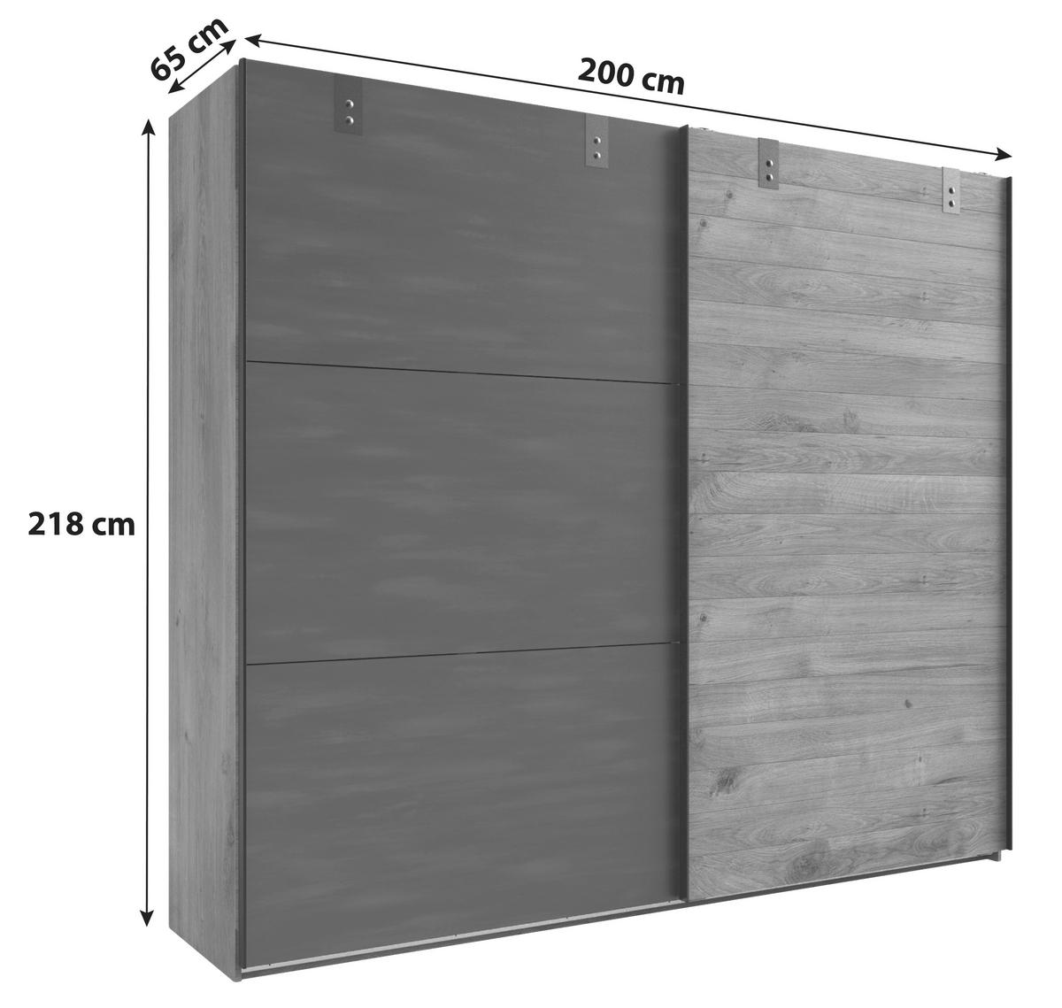 SCHWEBETÜRENSCHRANK in Graphitfarben, Eichefarben  - Eichefarben/Graphitfarben, Basics, Holzwerkstoff/Metall (200/218/65cm) - MID.YOU