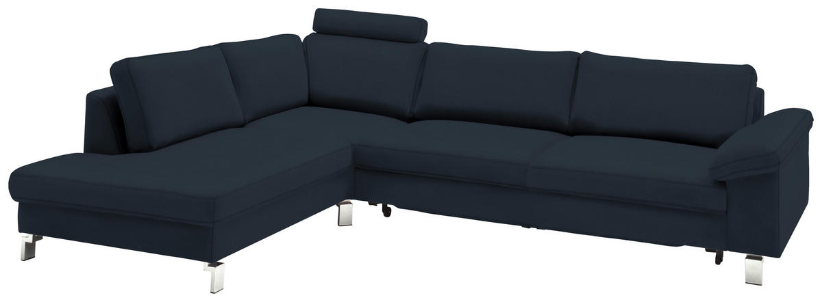 ECKSOFA in Echtleder Dunkelblau  - Chromfarben/Dunkelblau, Design, Leder/Metall (200/281cm) - Pure Home Lifestyle