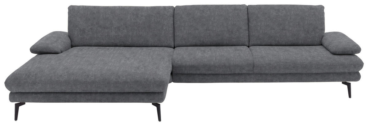 ECKSOFA in Velours Silberfarben  - Silberfarben/Schwarz, Design, Textil/Metall (180/310cm) - Dieter Knoll