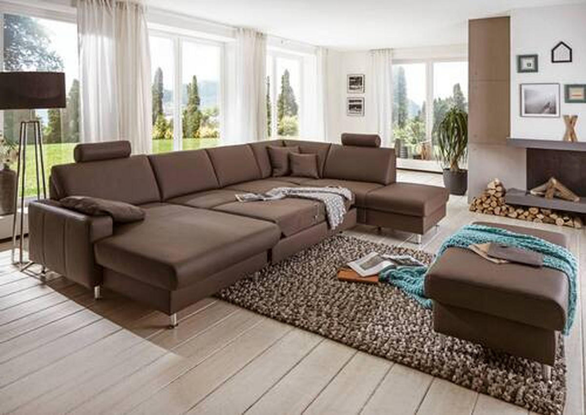 WOHNLANDSCHAFT in Echtleder Dunkelbraun  - Dunkelbraun/Alufarben, Design, Leder/Metall (233/339/165cm) - Beldomo Premium