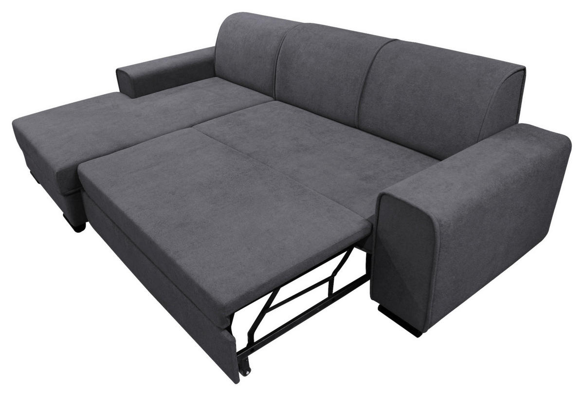 ECKSOFA in Struktur, Bouclé Dunkelgrau  - Dunkelgrau/Schwarz, Design, Kunststoff/Textil (175/270cm) - MID.YOU