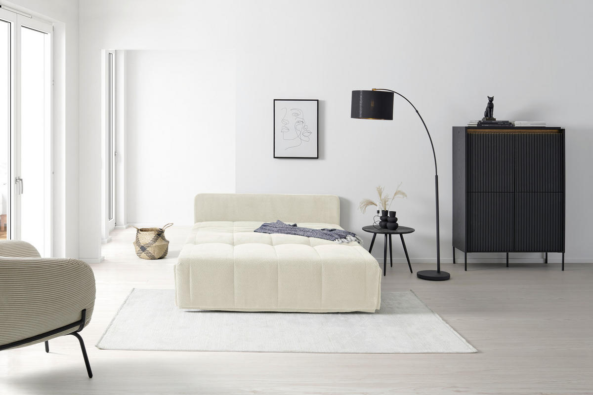 SCHLAFSOFA Velours Creme  - Creme/Schwarz, Design, Kunststoff/Textil (148/88/110cm) - Livetastic