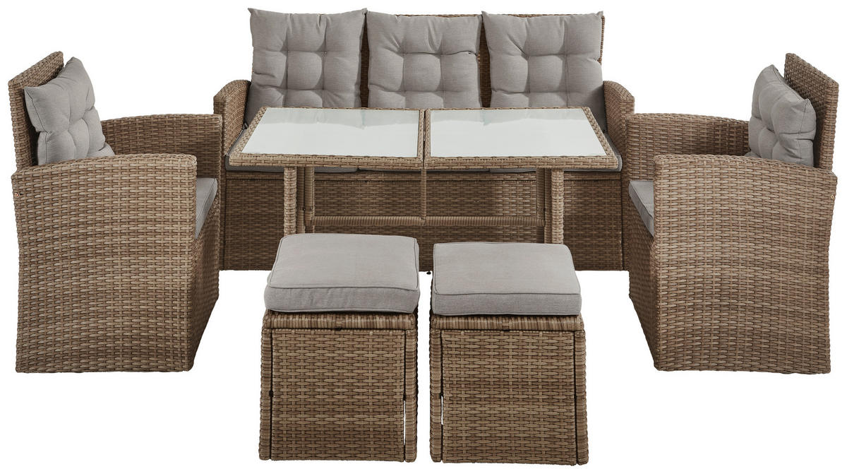 ZAHRADNÍ JÍDELNÍ SET kov, plast, sklo, textil - šedá/béžová, Moderní, kov/textil - Ambia Garden