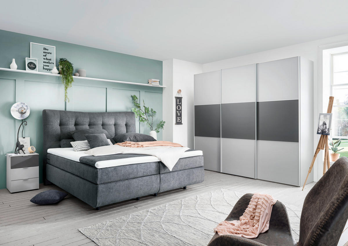 SCHWEBETÜRENSCHRANK in Anthrazit, Hellgrau  - Anthrazit/Hellgrau, Holzwerkstoff/Metall (249/222/68cm) - Moderano