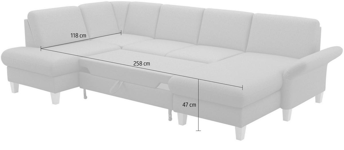 WOHNLANDSCHAFT Hellbraun Flachgewebe  - Hellbraun/Eichefarben, KONVENTIONELL, Holz/Textil (195/314/164cm) - Sit & More
