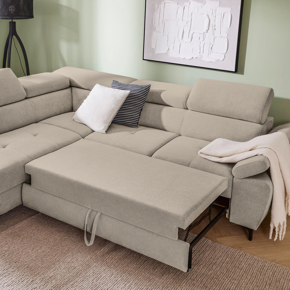 ECKSOFA inkl. Funktion COMBO Schlammfarben Flachgewebe  - Schlammfarben/Schwarz, Design, Textil/Metall (206/266cm) - Stylife